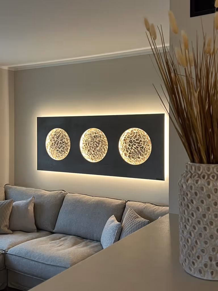 Galaxy in Steingrau mit Monden Perlmuttweiß Deluxe, 200 x 70 cm, beleuchtet