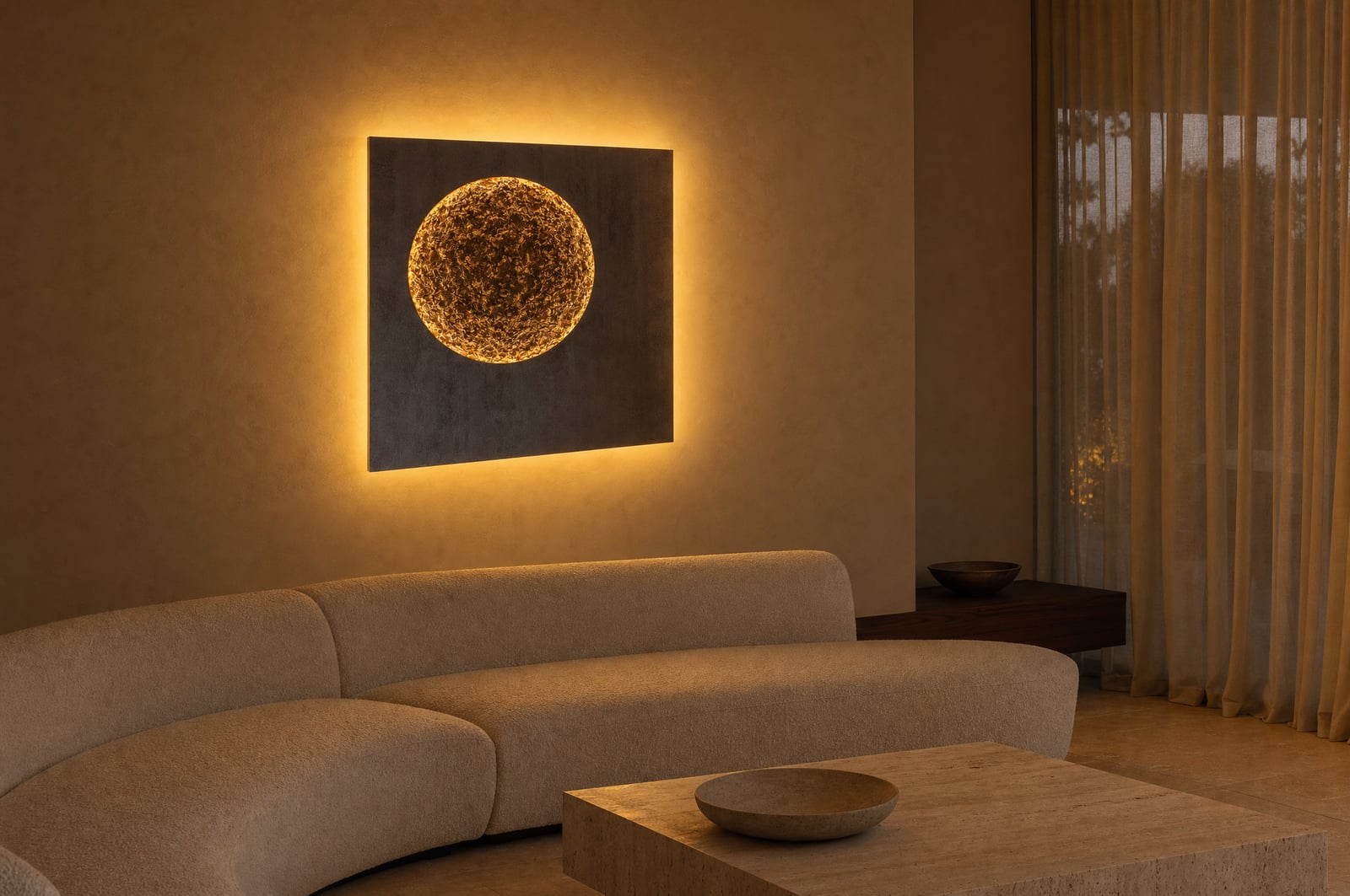 Sonnenmond, Lichtkunstwerk aus dem Atelier Kathrin Geller