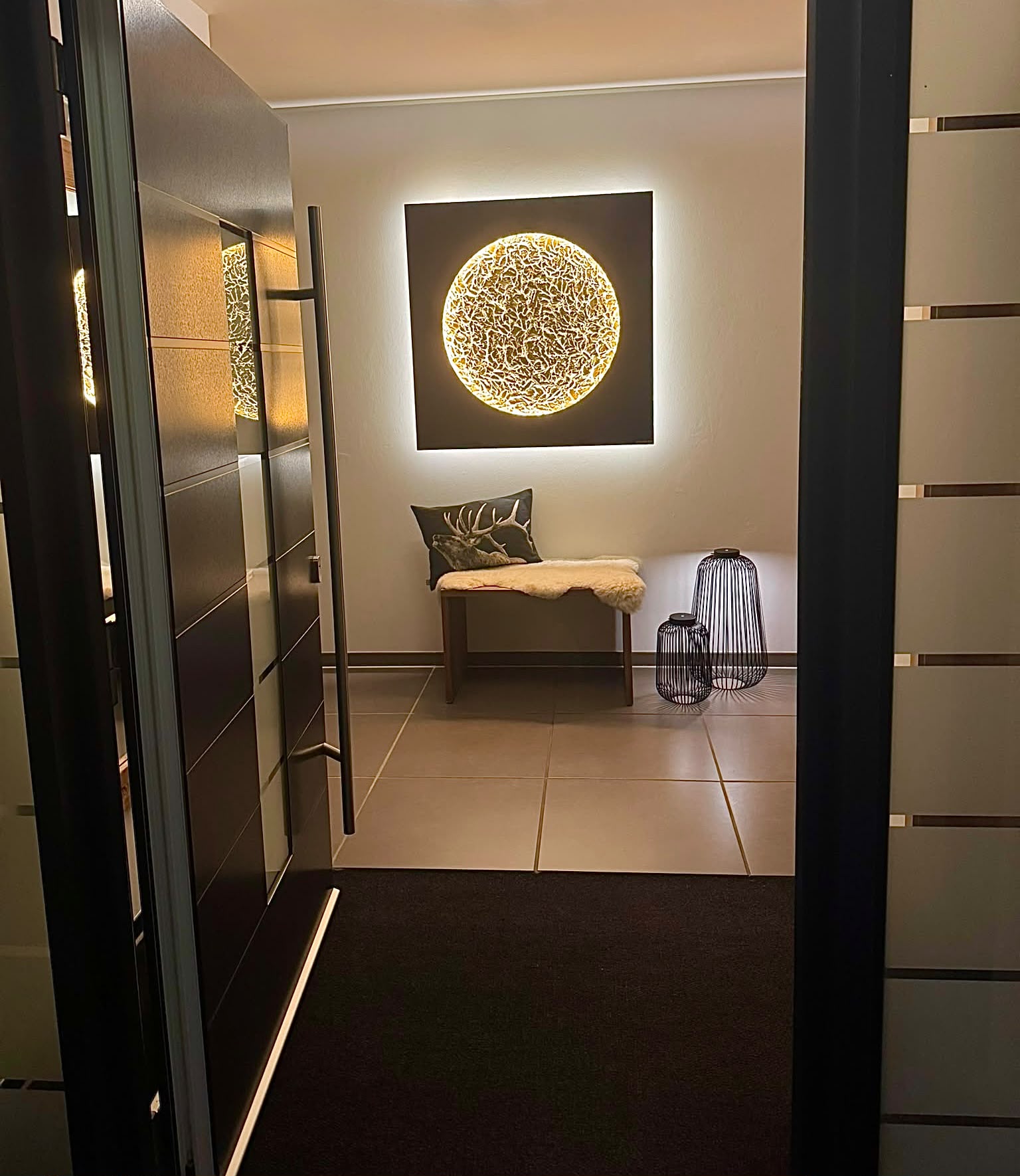 Sonnenmond in Mattschwarz Diamanteffekt mit Mond Gold Deluxe, 110 x 110 cm, beleuchtet